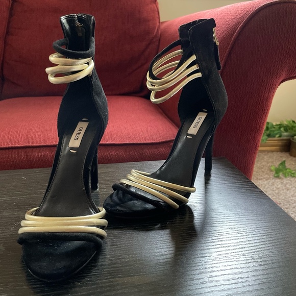 Guess Black and Gold ankle strap heels. - Picture 5 of 8